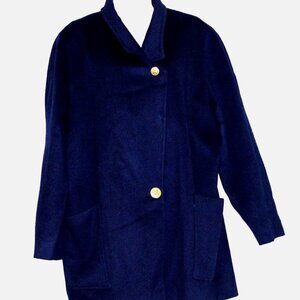 Ashley Scott Navy Blue Vtg. Wool Gold Buttons Women's 3/4 LENGTH Coat Size: L-XL